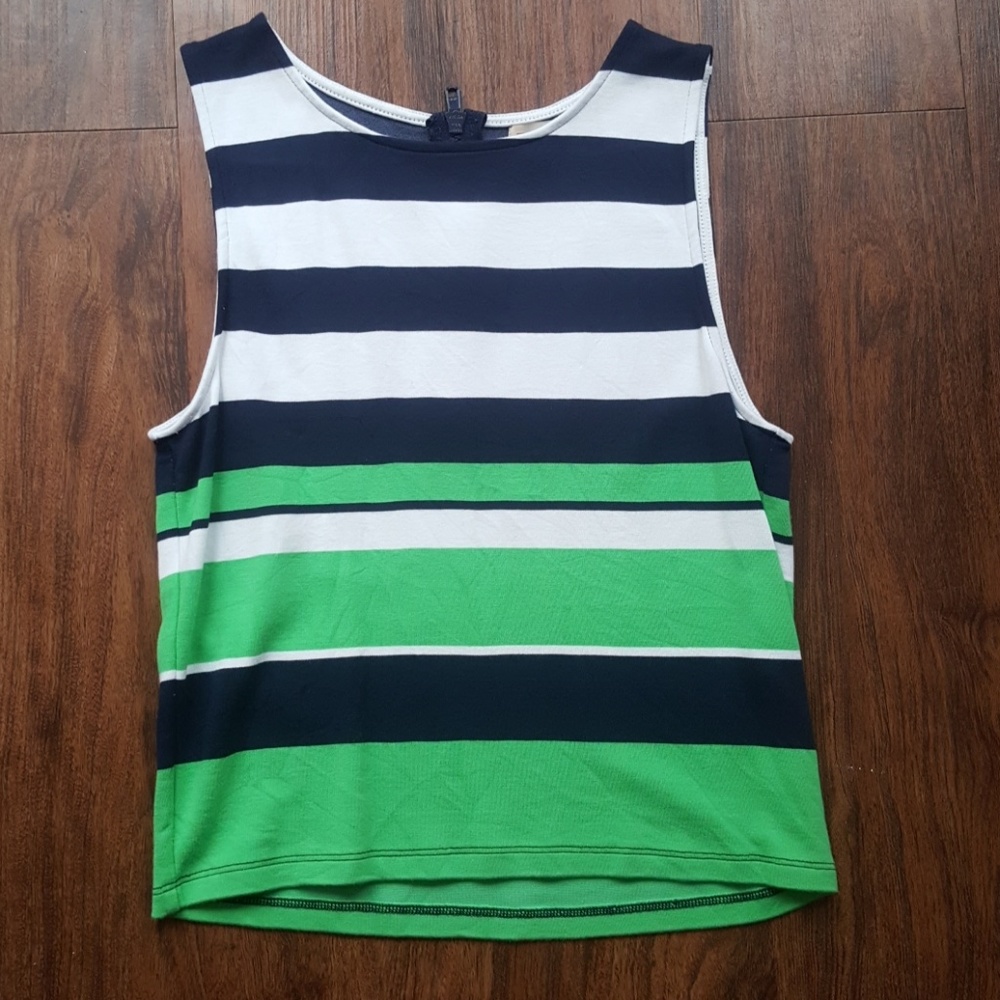 Cremieux Navy, Green and White Striped Tank